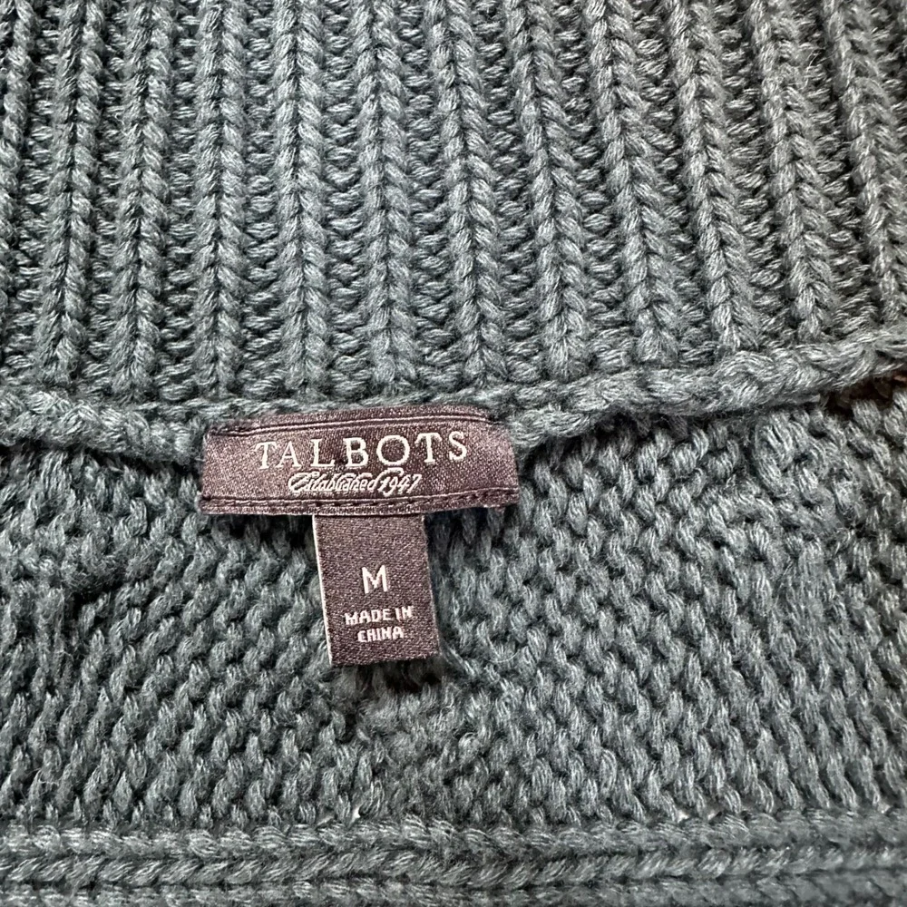 Talbots Green Chunky Cable Knit Convertible Collar Snap Front Cardigan Sweater M